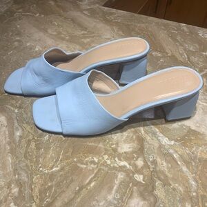 Size 13 light blue mules block heel